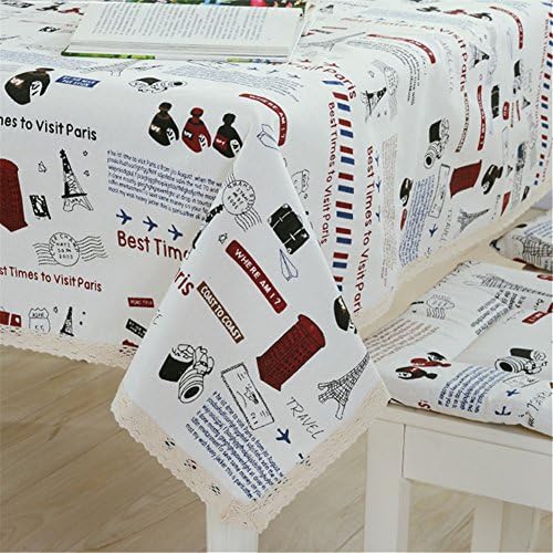 Korean style of the towers pattern decorative cotton linen tablecloths for square table 55 x 55 inch approx