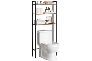 HOOBRO Étagère de Toilettes, Étagère WC, à 3 Niveaux, Étagère de Salle de Bain, Étagère Dessus, Style Industriel, Gain de Place, Montage Facile, Marron Rustique et Noir EBF41TS01
