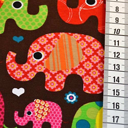Jersey-Stoff-Kinder „Bunte Elefanten“ braun / tolle Jersey Qualität / Meterware ab 25cm / UX - 4