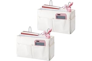 Forreen Bedside Storage Pocket, 2 Pcs Bedside Hanging Storage Basket Adjustable Mulit-purpose Bed Organiser Caddy with Iron Hanging Hook for Home, School, Dormitory, Bedroom (White)