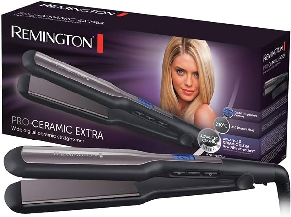 Remington Glätteisen breit Pro-Ceramic Extra (extra breite 45mm Stylingplatten -speziell für dickes, krauses, lockiges und sehr langes Haar) LCD-Display, 150-230°C, Haarglätter S5525 - 1