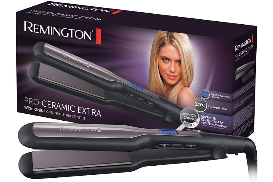 Remington Glätteisen breit Pro-Ceramic Extra (extra breite 45mm Stylingplatten -speziell für dickes, krauses, lockiges und sehr langes Haar) LCD-Display, 150-230°C, Haarglätter S5525