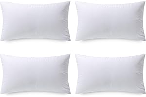 Phantoscope Pillow Inserts, Hypoallergenic 100% Virgin Fiber Square Form Microfiber Throw Pillow Inserts, Couch Bed Pillows, 12x20 Inch (Pack of 4)