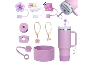 Yuecda 9 sztuk akcesoriów Stanley Cup, w tym silikonowe etui ochronne, szczelny zestaw zatyczek, pokrywka słomki, wisząca biżuteria, odpowiednie do miseczek Stanley Cup 1,2 l i 850 ml (fioletowe)