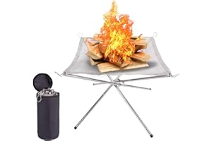 XIANTIAN Portable Fire Pit for Camping, 42CM Foldable Stainless Steel Mesh Fire Pit Fireplace for Picnics, Bonfire, Patio, Backyard and Garden (silvery, M)