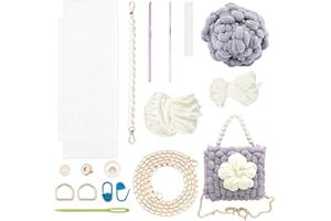 WADORN DIY Häkelhandtaschen-Bastelset, Handgestricktes, Gewebtes Einkaufstaschen-Herstellungsset, Mesh-Kunststoff-Canvas-Blätter, Nadelspitzen-Set, Handgemachte Umhängetasche, Alles Werkzeug, Grau