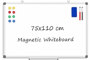 4 THOUGHT Magnetic Whiteboard 75 x 110 cm Large White Board for Wall Dry Erase Board with 2 Markers 8 Magnets and 1 Eraser Whiteboards for School Home Office 750mm x 1100mm