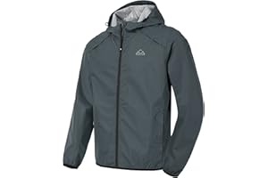 Rdruko Waterproof Jacket Mens Lightweight Packable Thin Rain Coat Outdoor Camping Hiking Cycling Running Jacket Full Zip Hooded Windbraker