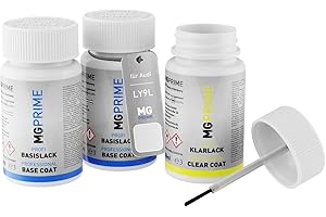 MG PRIME Vernice per auto Kit stilo di ritocco per Audi LY9L / Y9L / Z9 Arkonaweiss/Arkona White Vernice di fondo vernice di base vernice trasparente ognuno 50ml