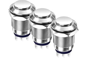 Gebildet 3pièces 12mm Etanche Bouton Poussoir Momentané en métal 3broches NO/NC Bouton Poussoir Marche/arrêt 0.3A 12V/24V/125V/250VAC (tête Haute)