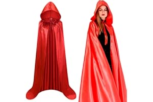HATFRYF Capas de la Parca con Capucha de Gancho Rojo, Larga Capa de la Parca para Halloween, Capa de Disfraz para Fiesta de Cosplay, Trajes de rol de Mascarada para Adultos(170CM)