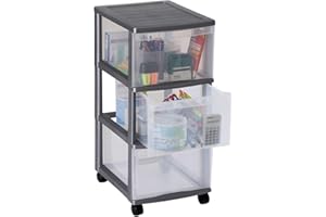 Sundis Drawer Storage Tower Container on wheels 415608F096, with 3 drawers, made from plastics (PP), aprrox 38.5 x 30 x 65.5 cm (lxwxh), case silver/drawers transparent
