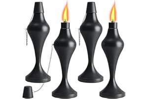 FAN-Torches 4 Pack Metal Table Top Torches, 18 oz Citronella Torches for Outside, Easy to Refill Citronella Flame Light Torch with Wicks and Covers, Landscape Lanterns Torches for Yard, Patio, Garden