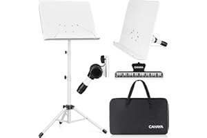 CAHAYA CY0194-2 metalowy stojak na nuty, składany, z regulacją wysokości, stojak na nuty i stojak stołowy 2 w 1, podwójne zastosowanie, z wodoszczelną torbą do noszenia, biały