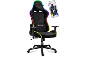 ‎HUZARO huzaro Force 6.2 RGB Mesh | LED Beleuchtung Gaming Stuhl Bürostuhl Schreibtischstuhl Stoff Carbon | bis 130 kg belastbar | Höhenverstellbar Kopfstütze Lendenstütze Ergonomischer | Schwarz Mesh