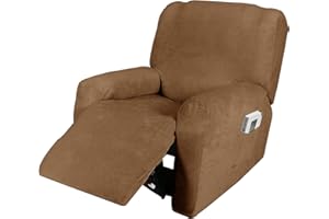 ELE ELEOPTION Funda de Sillón Reclinable Relax, Funda de Sillón Extensible de Terciopelo, Funda de Sillón de Masaje Lavable en Casa, Protector de Sillón Reclinable - 1 Plaza (4 Piezas), Marrón Amarillento