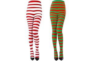 FUIPVGI 2 Pcs Costume Striped Tights, Christmas Striped Tights, Opaque Tights, Elf Tights Stockings, Red Green White Striped Leggings, Fever Dress Up Accessories for Cosplay Party (3 Colors, One Size)