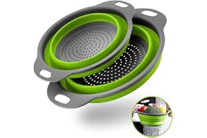 RHOMBA Silikon und faltbare Küche Sieb und Sieb Set, umweltfreundlich, Sieb Faltbar, leicht zu reinigen, faltbares Sieb für Nudeln,2 Größen von 8 und 9,5 Zoll / 20 und 24 cm(grün)