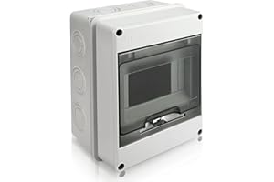 Royouzi IP65 Wasserdichter Verteilerkasten Aufputz, 1-Reihig für 5 Module, Grau, Kunststoff, Inkl. Verteilerkasten, 4 Granulat, Lange Schraube, 5 Kurze Schrauben, 2 Wasserdichte Stecker