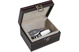 Nokwocy Faraday Boîte pour clés de voiture – Bloqueur de signal RFID, antivol anti-scanning, anti-GPS, porte-clés blindé en fibre de carbone et cuir synthétique, noir (S)