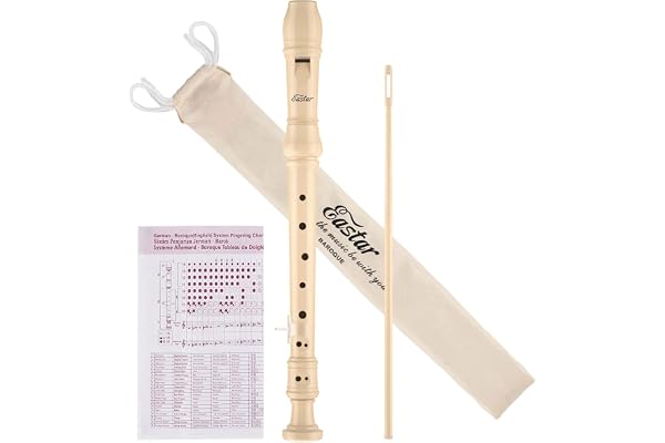 Eastar Flûte à bec soprano pour débutants, enfants, flûte à bec baroque, en clé de do, nettoyage, support de pouce, sac en coton, tableau des doigtes, en bois, ERS-21BN
