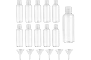 VARHHUXHA 11 Pcs Botes Viaje Rellenables 100ml, Frascos Viaje Avion 100ml, Botellas de Viajes Avion Vacías Plastico Transparentes para Champú, Lociones, Cosméticos y Vacaciones, con 6 Embudos