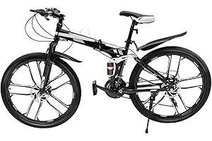 Poyujkyhr 26 Inch Folding Mountain Bike 21 Speed with Mechanical Brake Suspension Mountain Bikes Maximum Weight 120kg Mtb Bike Adjustable Height Bicycle Fold Up Bike for Adult Men Women