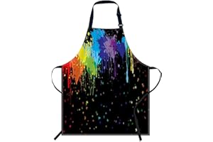 Smooffly Colorful Paint Drops ink Splashes Grunge Apron,Adjustable Neck Bib Apron for Men Women,Suitable for Kitchen Cooking Waitress Chef Apron