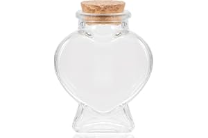 COMNICO Szklana butelka w kształcie serca z pokrywką z korka - dekoracyjna przezroczysta szklana butelka na upominki ślubne, pojemniki na cukierki, rękodzieło artystyczne DIY
