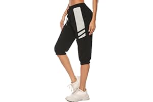 Terecey Pantalón Pirata Mujer 3/4 Delgada Pantalon Chandal Mujer con Bolsillos Pantalones Piratas Mujer Verano para Yoga Fitness Entrenamiento Correr