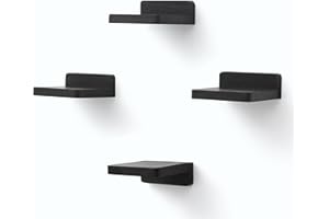 PHOENANCEE Small Floating Shelves for Wall, Set of 4, Wooden Square Shelf for Small Objects, Hanging Mini Shelf Decoration for Bedroom, Living Room,10.2cmX10.2X4cm(Rustic Black)