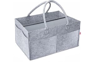 SUNSEATON Cestino Portaoggetti per Neonati, Borsa in Feltro Baby Diaper Caddy Porta Pannolino Organizzatore con Scomparti, Portatile Fasciatoio Nursery Cestini, Sacchetto per Salviette(Grigio) (S)