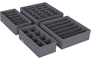 SONGMICS RUS04GY składany organizer materiałowy do szuflady do przechowywania bielizny, biustonoszy, skarpetek, krawatów i szalików, szary, komplet 4-elementowy