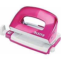 Leitz 50601023 kleiner Locher (10 Blatt, Anschlagschiene mit Formatvorgaben, Metall, Blisterverpackung, WOW) metallic…