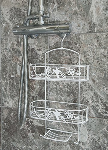 2 Ebenen weiß Wandbehang Duschablage (Metall) Mit Kostenlosen Handtuch/Morgenmantel Saugnapf Haken