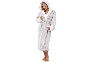 Voqeen Damski szlafrok polarowy z kapturem, puszysty, super miękki, pluszowy, długi szlafrok z kieszeniami, idealny prezent dla mamy i kobiet