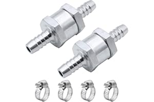 LumenTY 2 Pcs Aluminium Non-Return One Way Check Valve 8mm Carburettor Low Pressure Systems Aluminium Fuel Hose with 4 pcs Hose Clamp for Car Auto Carburettor