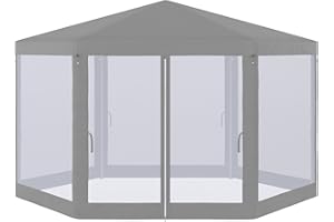 Outsunny Tonnelle Barnum Tente de réception hexagonale Style Cosy métal Polyester imperméabilisé Gris