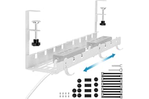 Flow fire Senza Forare Raccogli Cavi Scrivania Bianco, 28.5-55CM Retrattile Porta Cavi Scrivania, Cable Management Scrivania per Gestione di Cavi e Ciabatte