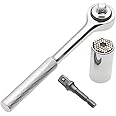 Shining Shop Gator Grip Self-Adjusting Socket Wrench with Power Drill Adapter and Professional Repair Handle Tools (Silver, 7-19mm)