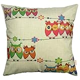 Luxbon 3er in Packung Jacquard Eule Owl Muster Leinen Kissenbezug Wurfkissenbezug Platz Dekorative Akzente Setzen Pillowcase Cafe Haus Auto Deko 18 x 18 “ - 4