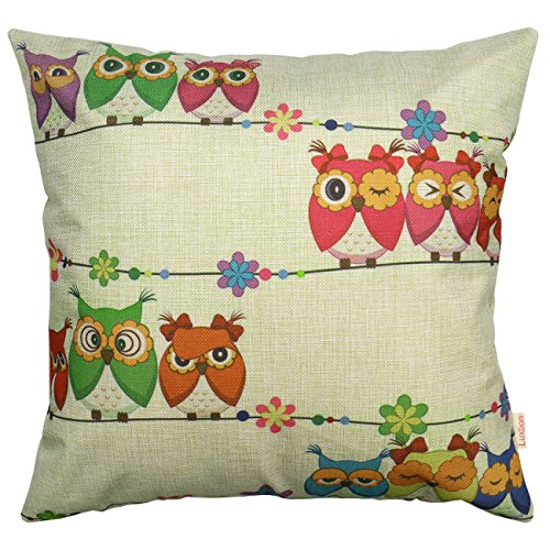 Luxbon Eule Owl Draht stehen Leinen Kissenbezug Lendenkissen Wurfkissenbezug Pillowcase Cafe Auto Haus Deko 45 x 45 cm