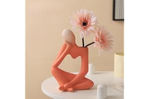 TUZSOCR Ceramic Vase,Thinker Vase Statue,Abstract Figure Flower Pots Decorative,Tabletop Vase,Modern Arts Vase,Abstraction Flowers Vase,Nordic Thinker Statue,for Home Office Table Shelf Decoration (Orange)