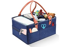 77Star Baby Nappy Caddy Organiser - Felt Baby Diaper Caddy Nursery Storage Wipes Bag - Nappy Organizer - Baby Gift Accessories - Nwborn Shower Gift (Blue)