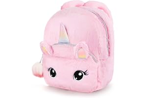 Hifot Uroczy plecak z jednorożcem dla dzieci, torby szkolne do przedszkola małe torby na książki pluszowy miękki różowy mini plecak jednorożce prezenty dla małych dziewczynek (pluszowa piłka: losowy