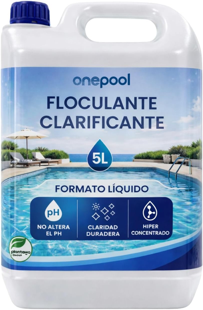PLANTAWA Floculante Piscina Líquido 5L | Clarificador Agua Turbia Piscina | Mejora Filtración y Agrupa Partículas en fondo | Acción Rápida y Dosificación Precisa | Compatible con Todo Tipo de Piscinas