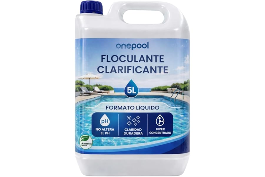 PLANTAWA Floculante Piscina Líquido 5L | Clarificador Agua Turbia Piscina | Mejora Filtración y Agrupa Partículas en fondo | 