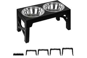 YY FOREYY FOREYY Adjustable Elevated Dog Bowls with 2 Stainless Steel Bowls, Raised Dog Bowl 5 Heights (8, 22, 25,28, 31 cm), Non-Slip Dog Food water Bowl Stand for Small Medium Large Dogs(Black)