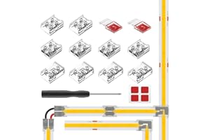 BTF-LIGHTING 10pcs 2pin 10mm Transparent Connecteur Kit Bande à Bande Connecteur Bande à Fil Connecteur en T avec Clips Fixes pour FCOB SMD Bandes LED Monocouleur Connexion Sans Soudure