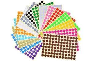 FEBBYA Gommettes Autocollantes Rondes,10mm Couleur Codage Étiquettes 2475 Auto-adhésifs de Points 16 Feuilles pour Le Bureau, école, calendriers, Autocollants de Carte